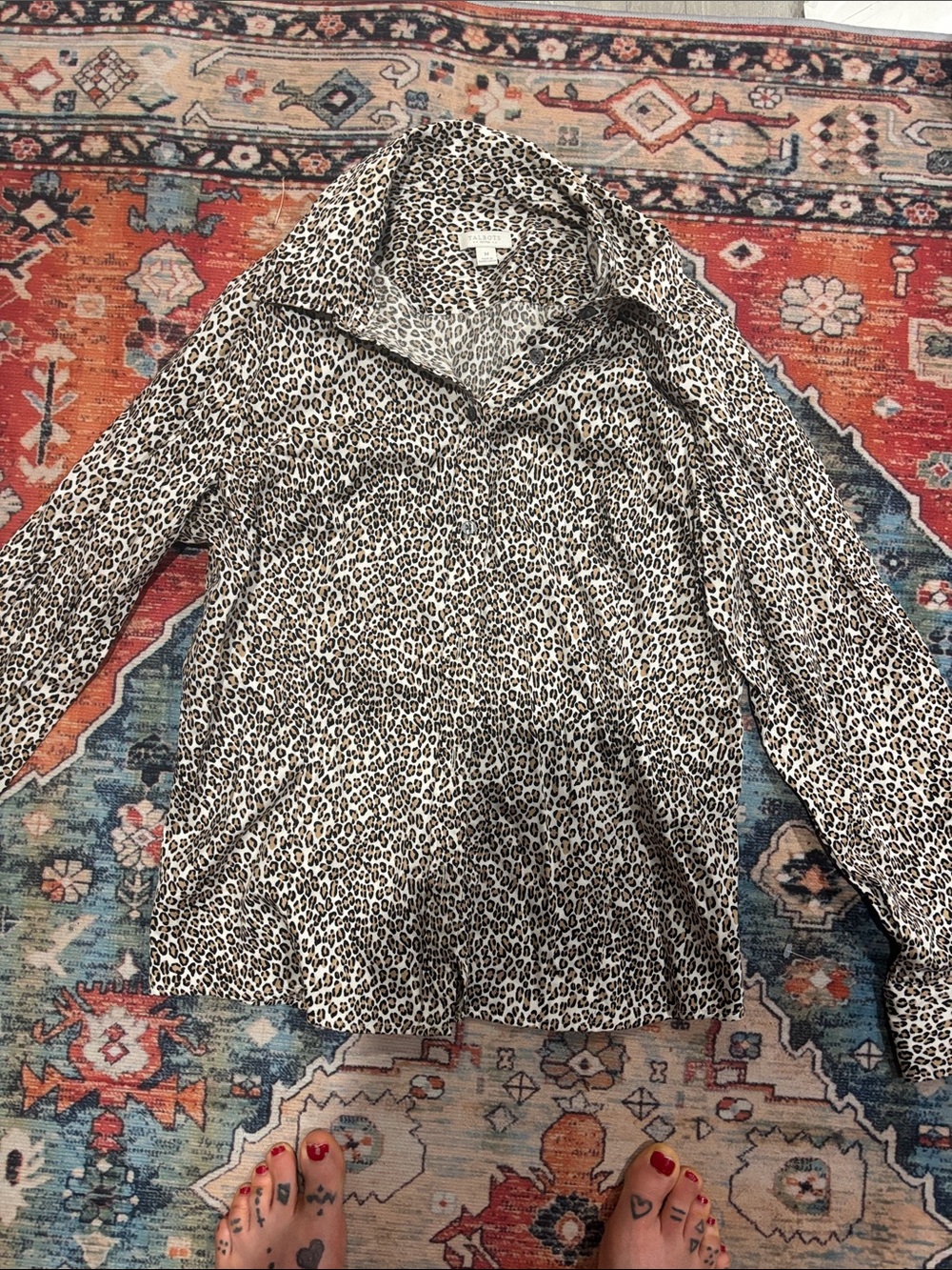Talbots Button-Down Leopard Print Shirt in Beige and Black